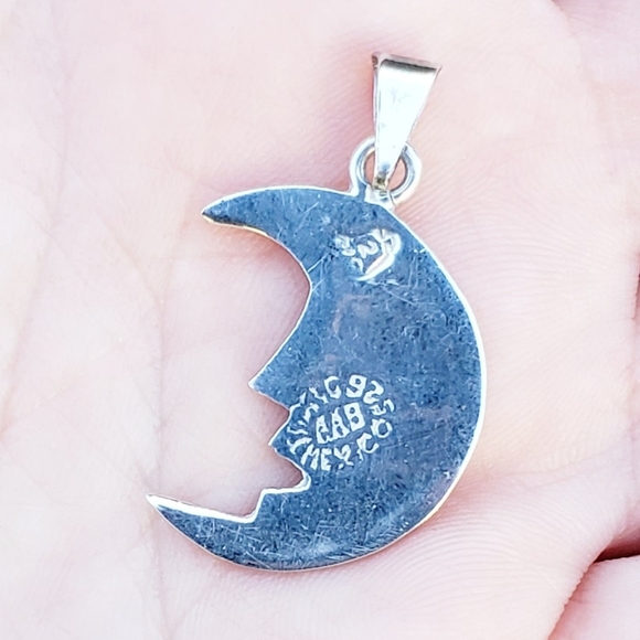 Vintage Signed Silver Taxco Designer Moon Pendant - Picture 5 of 8